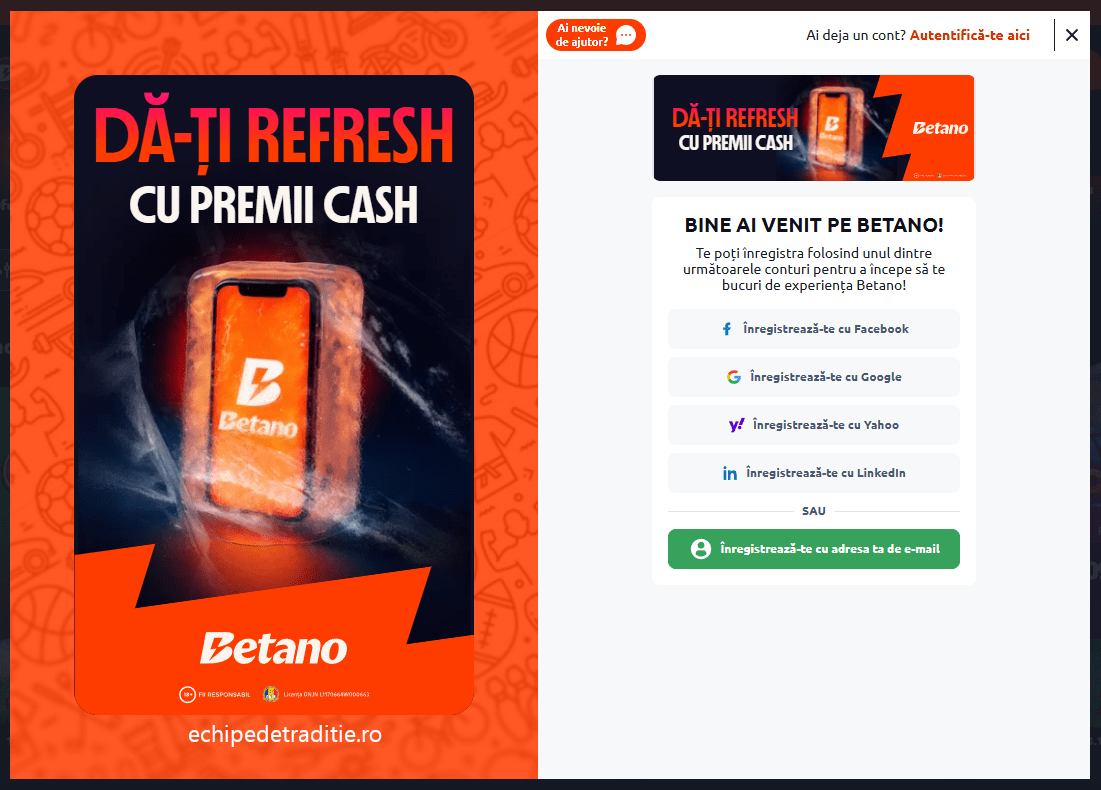 Proces de înregistrare Betano Casino